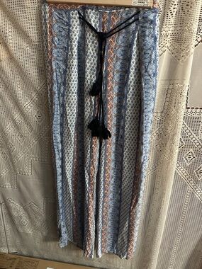 BeBop Blue and Cream Wide-Leg Jumpsuit with Tassel Tie